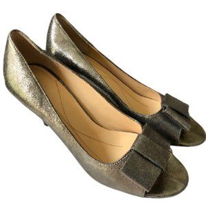 Kate Spade Platinum Sparkly Peep Toe Bow Pumps - 8.5M